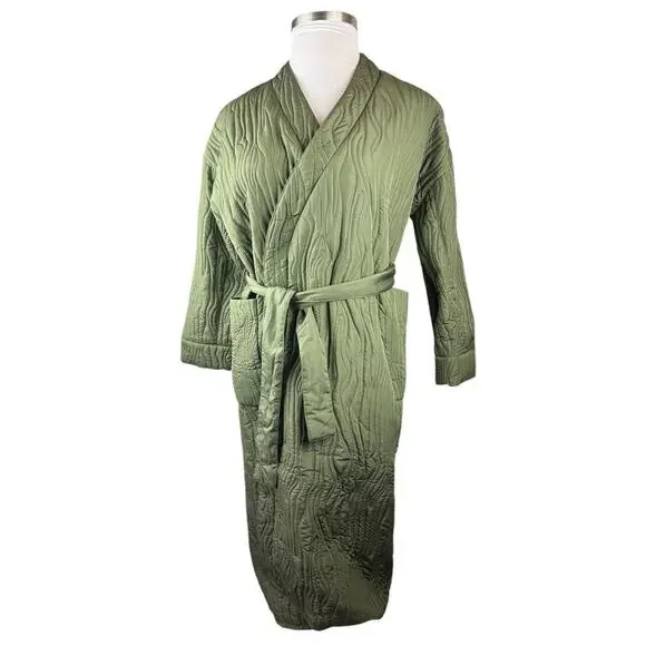 *Damaged* Calme Johnny Was Ava Quilted Wrap Belted Robe Coat Green Size XS *Flaw - Picture 6 of 16